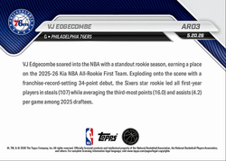 2025 Topps Now VJ Edgecombe #AR03 2025-26 KIA NBA All Rookie First Team Selection Philadelphia 76ers Rookie RC Basketball Card (ONLINE ORDER ONLY)
