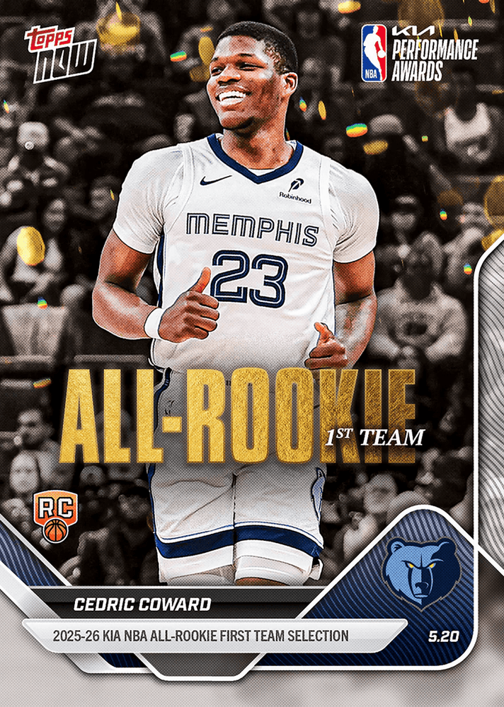 2025 Topps Now Cedric Coward #AR05 2025-26 KIA NBA All Rookie First Team Selection Memphis Grizzlies Rookie RC Basketball Card (ONLINE ORDER ONLY)