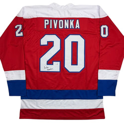 Autographed/Signed Michal Pivonka Washington Red Hockey Jersey JSA COA