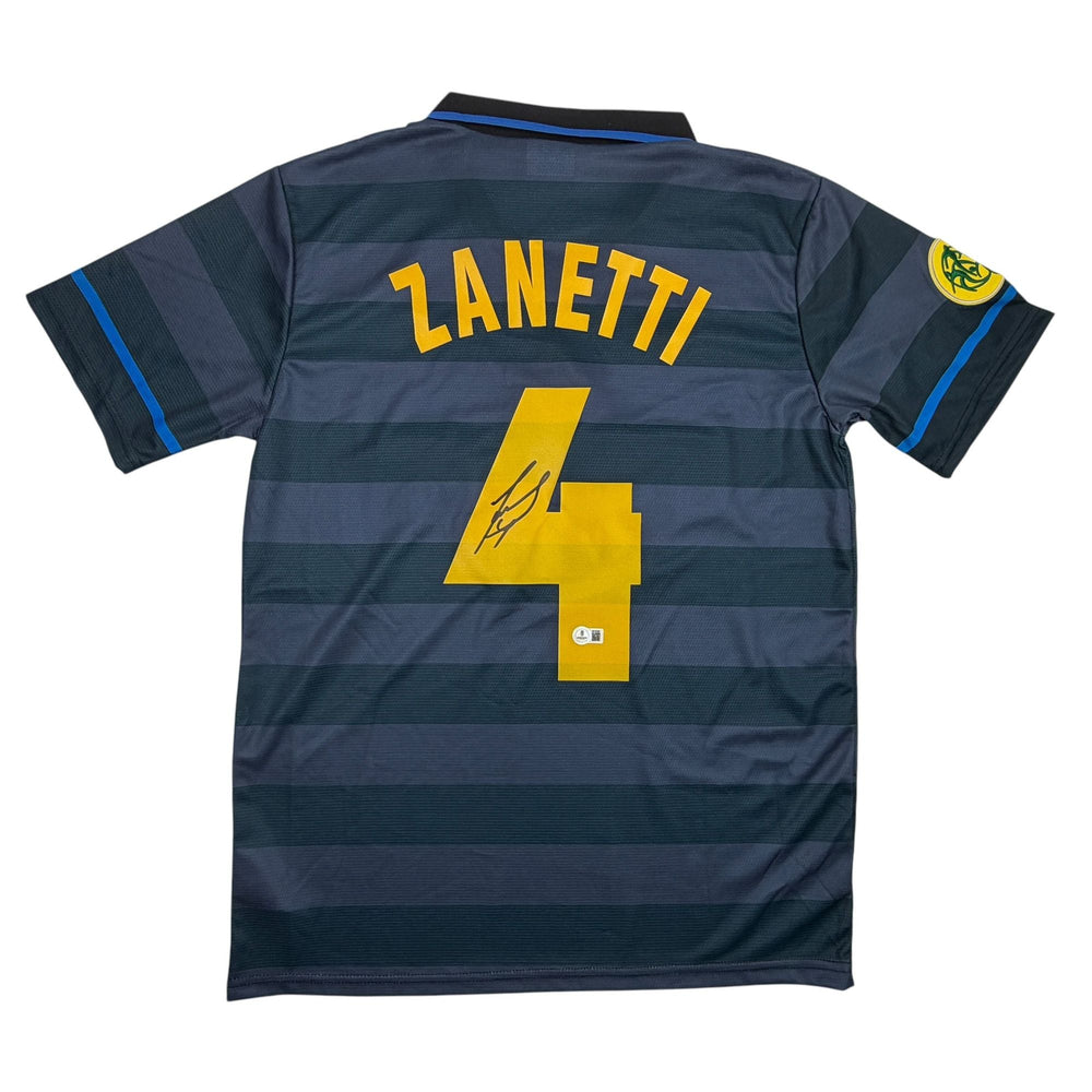 Autographed/Signed Javier Zanetti Inter Milan Navy Blue Soccer Futbol Jersey Beckett BAS COA (ONLINE ORDER ONLY)