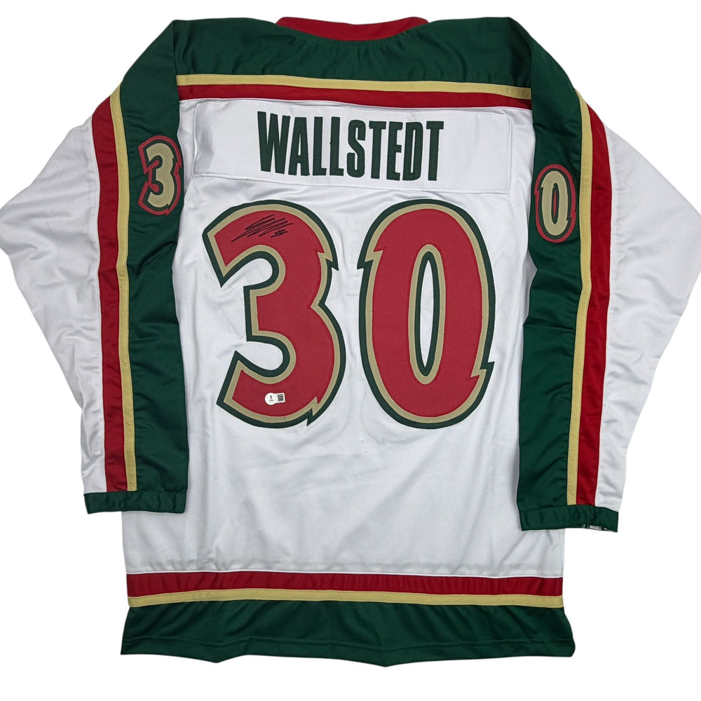 Autographed/Signed Jesper Wallstedt Minnesota White 25th Anniversary Hockey Jersey Beckett BAS COA