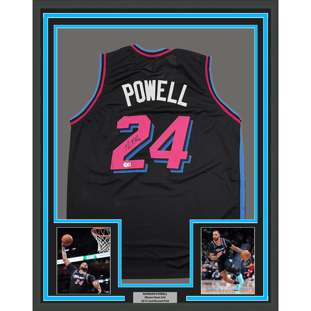 Framed Autographed/Signed Norman Powell 35x39 Miami Black Vice City Basketball Jersey Beckett BAS COA