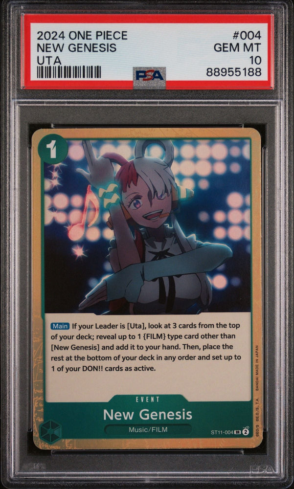 Graded 2024 One Piece New Genesis #004 Uta ST11 Trading Card Game PSA 10 Gem Mint