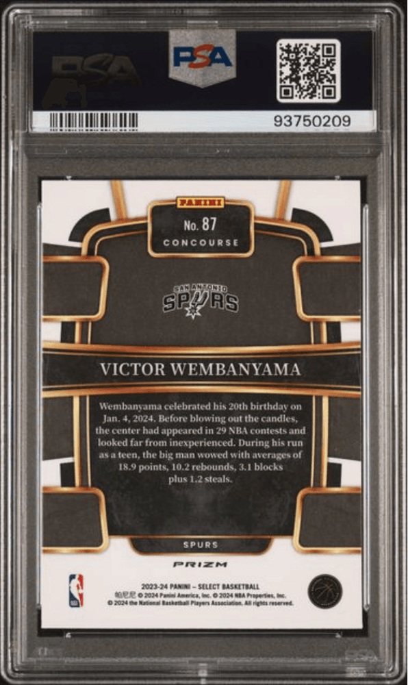 Graded 2023 Panini Select Victor Wembanyama #87 Orange Tectonic Rookie RC Basketball Card PSA 10 Gem Mint