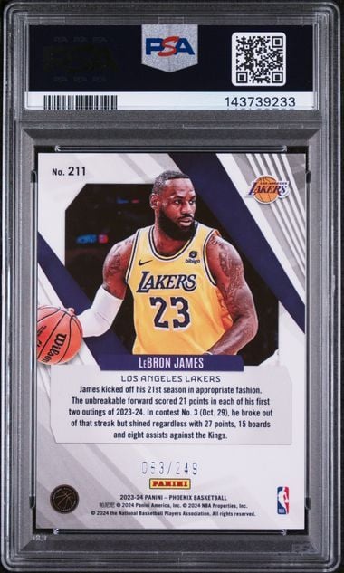 Graded 2023 Phoenix LeBron James #211 /249 Orange Ice Basketball Card PSA 10 Gem Mint