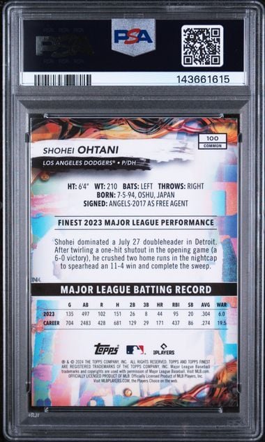 Graded 2024 Topps Finest Shohei Ohtani #100 Baseball Card PSA 9 Mint