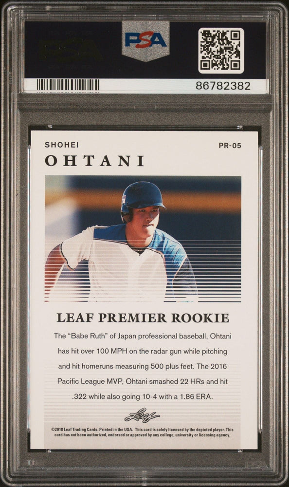 Graded 2018 Leaf Shohei Ohtani #PR-05 Premium Rookies Rookie RC Baseball Card PSA 10 Gem Mint (ONLINE ORDER ONLY)