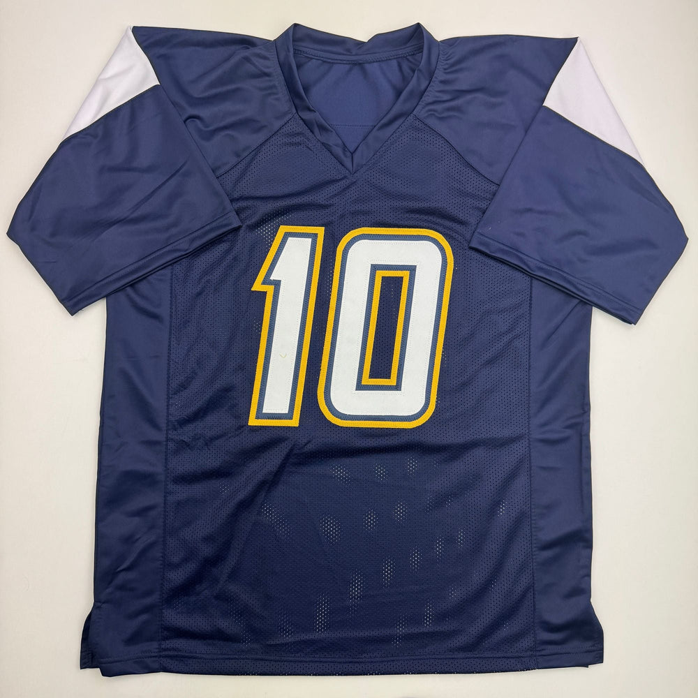 Autographed/Signed Justin Herbert 2020 ROY Los Angeles San Diego Navy Blue Football Jersey Beckett BAS COA (ONLINE ORDER ONLY)