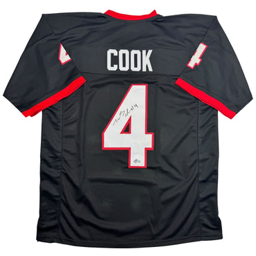 Autographed/Signed James Cook Georgia Black College Football Jersey Beckett BAS COA