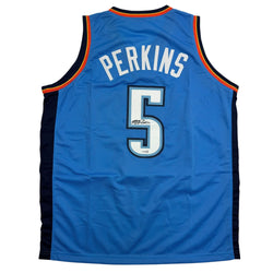 Autographed/Signed Kendrick Perkins Oklahoma City OKC Blue Basketball Jersey JSA COA