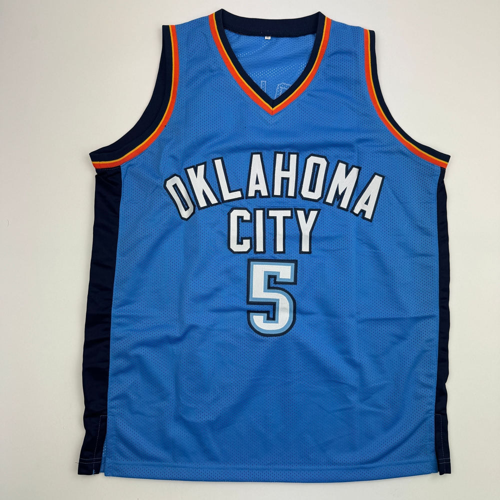 Autographed/Signed Kendrick Perkins Oklahoma City OKC Blue Basketball Jersey JSA COA