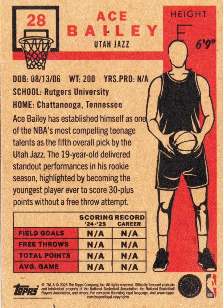 2025 Topps Living Ace Bailey #28 Yellow Background Utah Jazz Rookie RC Basketball Card