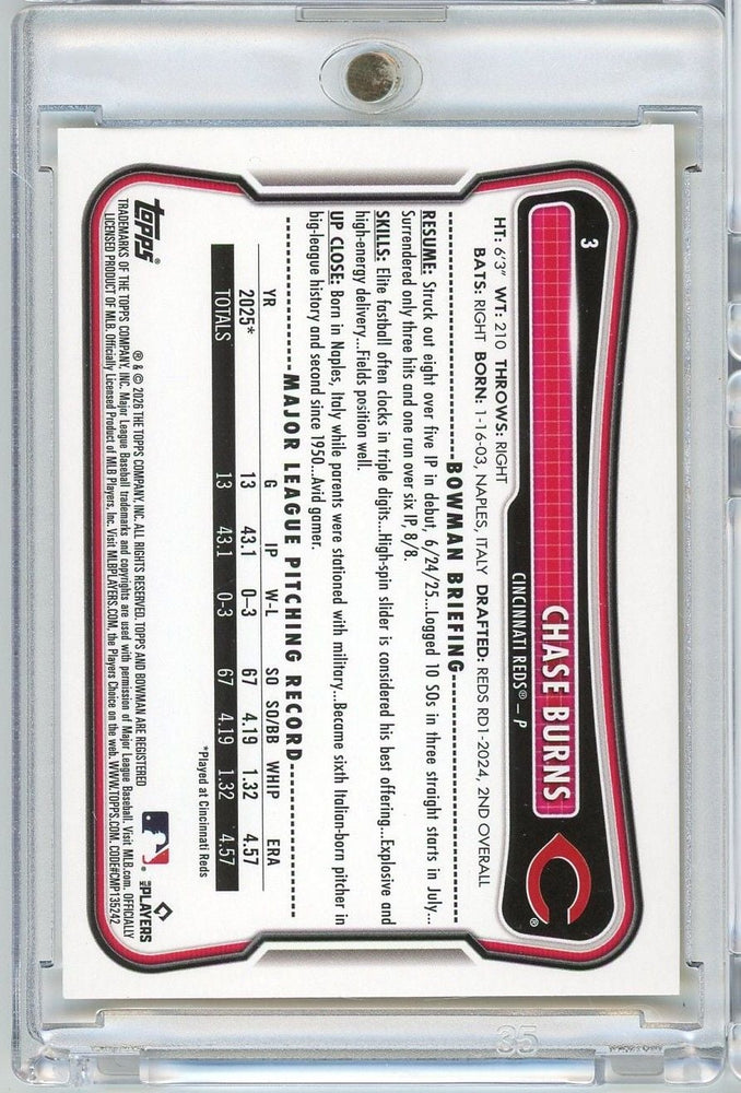 2026 Bowman Chase Burns #3 /75 Yellow Pattern Scorecard Rookie RC Baseball Card