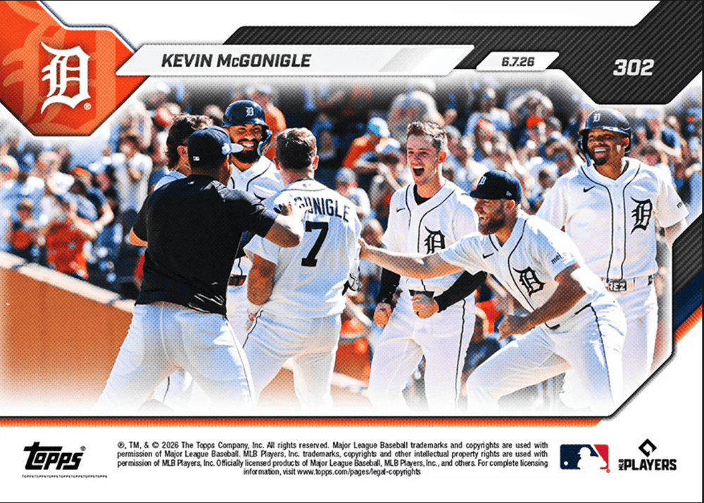 2026 Topps Now Kevin McGonigle #302 1st MLB Walk Off Hit Seals Series Win Vs Seattle Detroit Tigers Rookie RC Baseball Card (ONLINE ORDER ONLY)