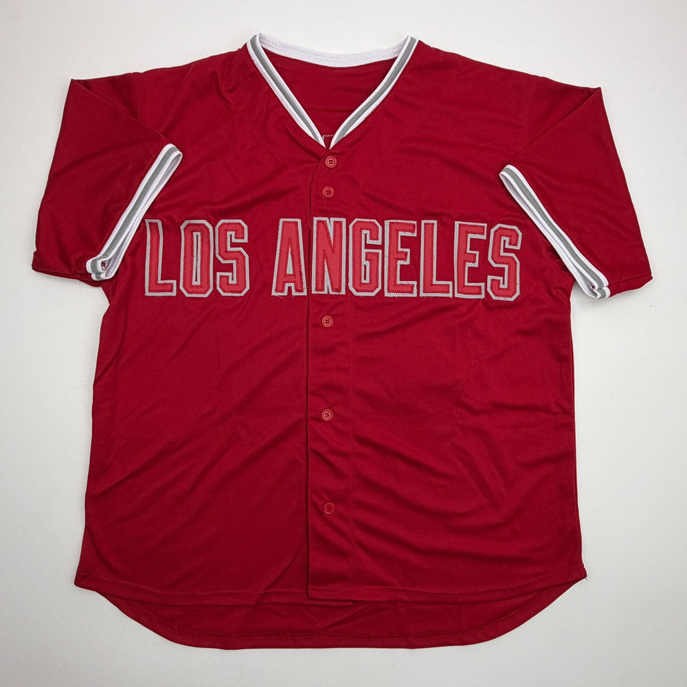 Autographed/Signed Reid Detmers Los Angeles Anaheim Red Baseball Jersey Beckett BAS COA