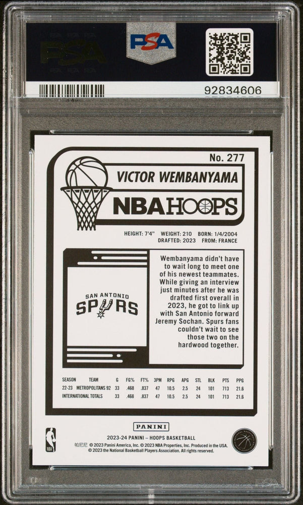 Graded 2023 Panini Hoops Victor Wembanyama #277 Winter Rookie RC Basketball Card PSA 10 Gem Mint