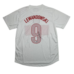 Autographed/Signed Robert Lewandowski Poland White Soccer Futbol Jersey Beckett BAS COA