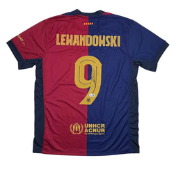 Autographed/Signed Robert Lewandowski FC Barcelona Blue/Red Soccer Futbol Jersey Beckett BAS COA