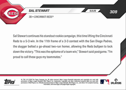 2026 Topps Now Sal Stewart #309 2nd Home Run in 11th Delivers Reds Win in San Diego Cincinnati Reds Rookie RC Baseball Card (ONLINE ORDER ONLY)