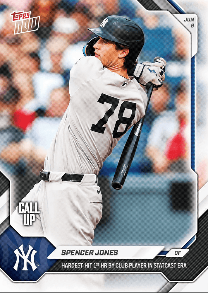 2026 Topps Now Spencer Jones #308 Hardest Hit 1st Home Run by Club Player in Statcast Era New York Yankees Rookie RC Baseball Card (ONLINE ORDER ONLY)