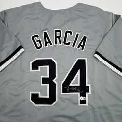 Autographed/Signed Freddy Garcia Chicago Grey Baseball Jersey Beckett BAS COA