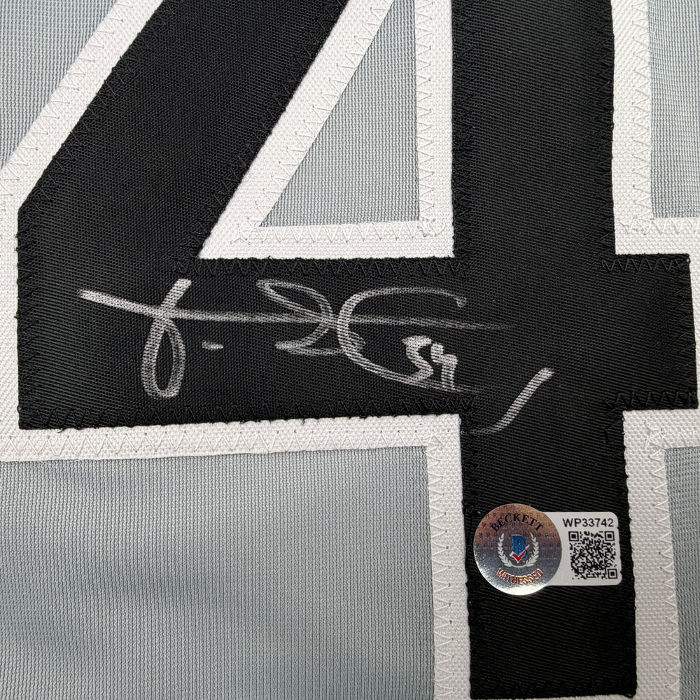 Autographed/Signed Freddy Garcia Chicago Grey Baseball Jersey Beckett BAS COA