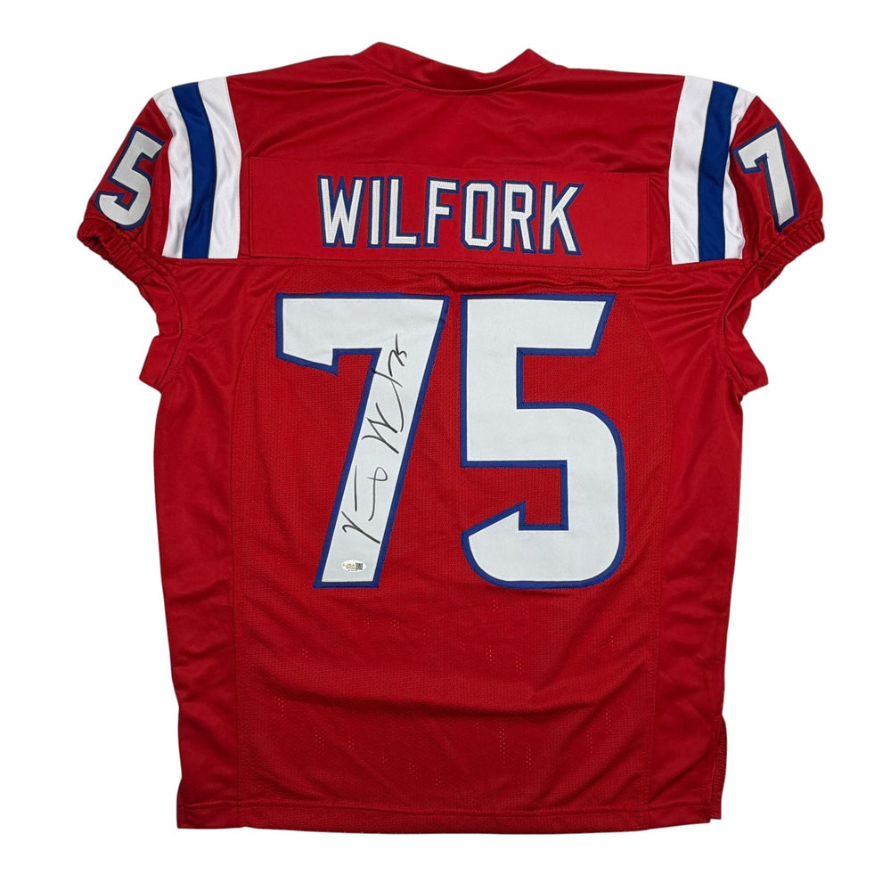 Autographed/Signed Vince Wilfork New England Red Retro Pro Cut Football Jersey JSA COA