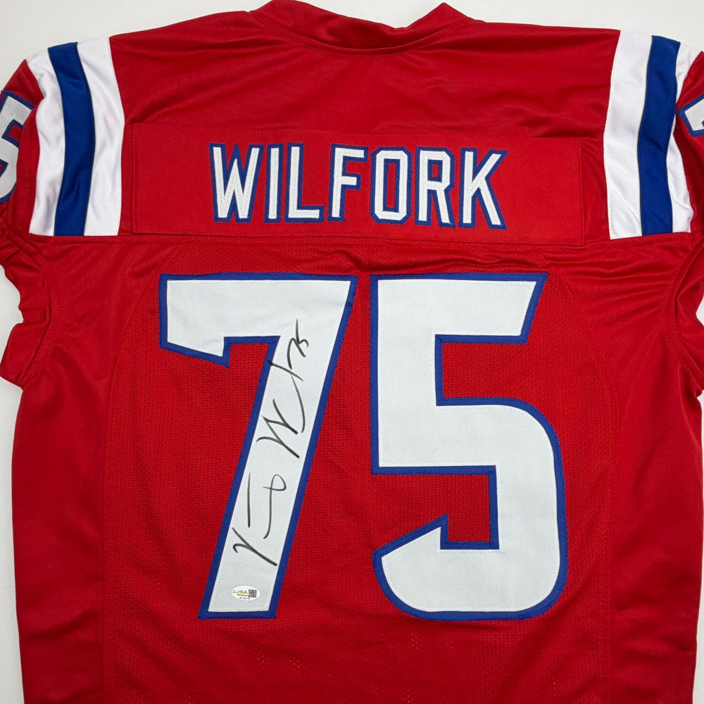 Autographed/Signed Vince Wilfork New England Red Retro Pro Cut Football Jersey JSA COA