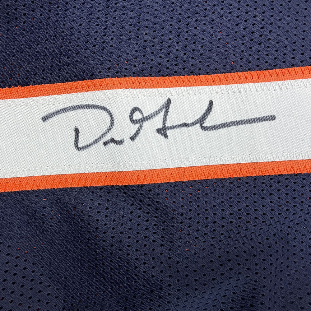 Autographed/Signed Dre Greenlaw Denver Blue Football Jersey Beckett BAS COA
