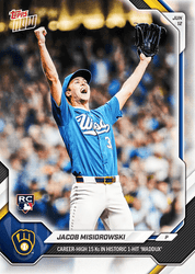 2026 Topps Now Jacob Misiorowski #325 Career High 15Ks in Historic 1 Hit 'Maddux' Milwaukee Brewers Rookie RC Baseball Card (ONLINE ORDER ONLY)