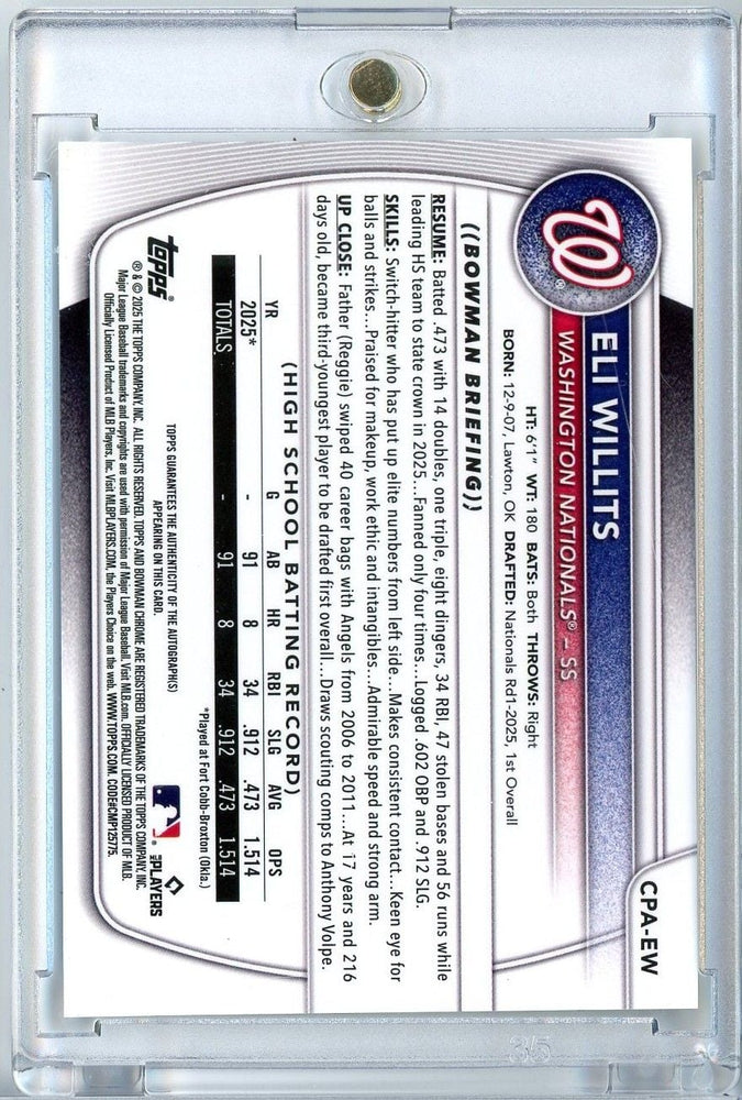 2025 Topps Bowman Chrome Eli Willits #CPAEW 1st Bowman Auto Rookie RC Baseball Card
