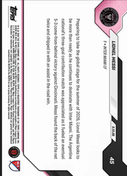 2026 Topps Now Lionel Messi #45 Orange Foil /25 3 Goal Contribution Match Powers Comeback Win Inter Miami Soccer Card