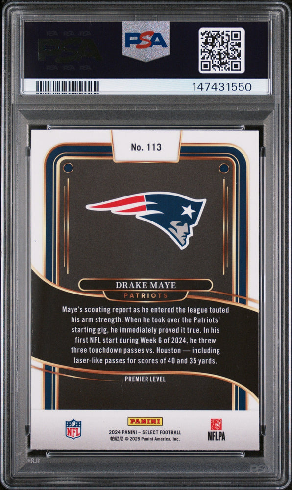 Graded 2024 Panini Select Drake Maye #113 Rookie RC Football Card PSA 9 Mint
