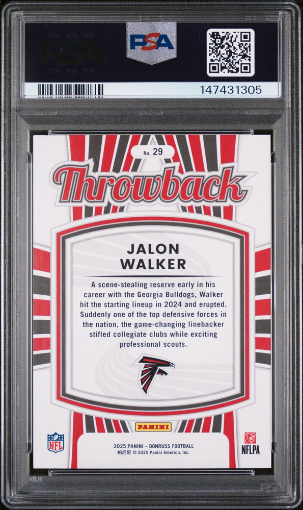 Graded 2025 Panini Donruss Jalon Walker #29 Rated Rookies Throwback Rookie RC Football Card PSA 9 Mint