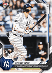 2026 Topps Now Spencer Jones #342 1st Career Yankee Stadium Home Run Ignites 12 Run Rout New York Yankees Rookie RC Baseball Card (ONLINE ORDER ONLY)