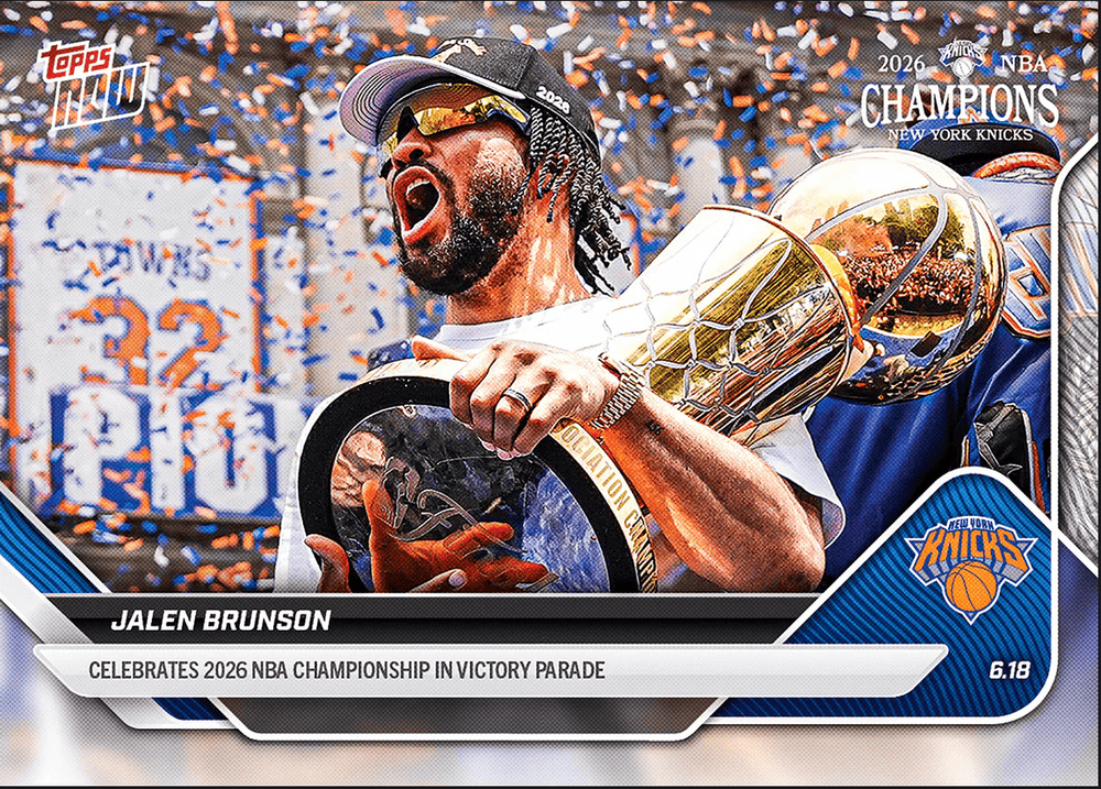 2025 Topps Now Jalen Brunson #OS01 Celebrates 2026 NBA Championship in Victory Parade New York Knicks Basketball Card (ONLINE ORDER ONLY)