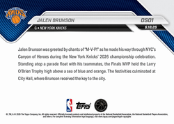 2025 Topps Now Jalen Brunson #OS01 Celebrates 2026 NBA Championship in Victory Parade New York Knicks Basketball Card (ONLINE ORDER ONLY)