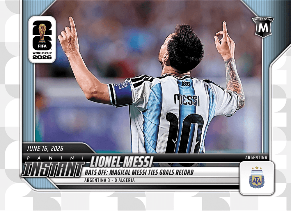 2026 Panini Instant FIFA World Cup Lionel Messi #46 Hats Off: Magical Messi Ties Goals Record Argentina Soccer Card (ONLINE ORDER ONLY)