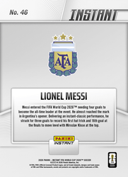 2026 Panini Instant FIFA World Cup Lionel Messi #46 Hats Off: Magical Messi Ties Goals Record Argentina Soccer Card (ONLINE ORDER ONLY)