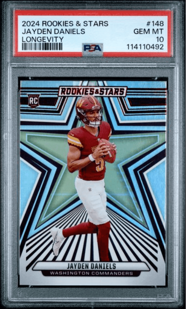 Graded 2024 Panini Rookies & Stars Jayden Daniels #148 Longevity Rookie RC Football Card PSA 10 Gem Mint