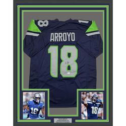 Framed Autographed/Signed Elijah Arroyo 35x39 Seattle Navy Blue Football Jersey JSA COA