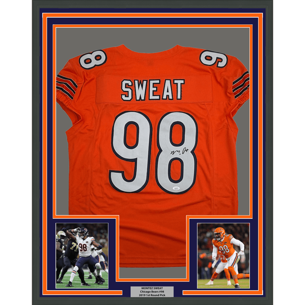 Framed Autographed/Signed Montez Sweat 35x39 Chicago Orange Pro Cut Football Jersey JSA COA