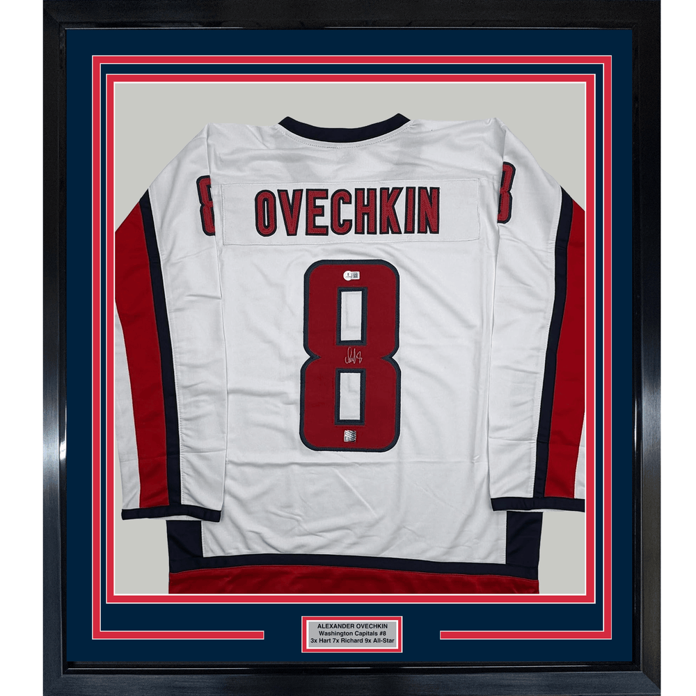 Framed Autographed/Signed 35x39 Alexander Alex Ovechkin Washington White Hockey Jersey Beckett BAS COA