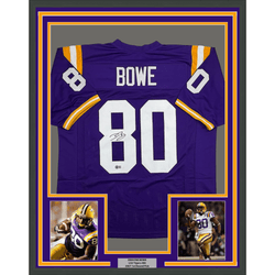 Framed Autographed/Signed Dwayne Bowe 35x39 LSU Purple College Football Jersey Beckett BAS COA