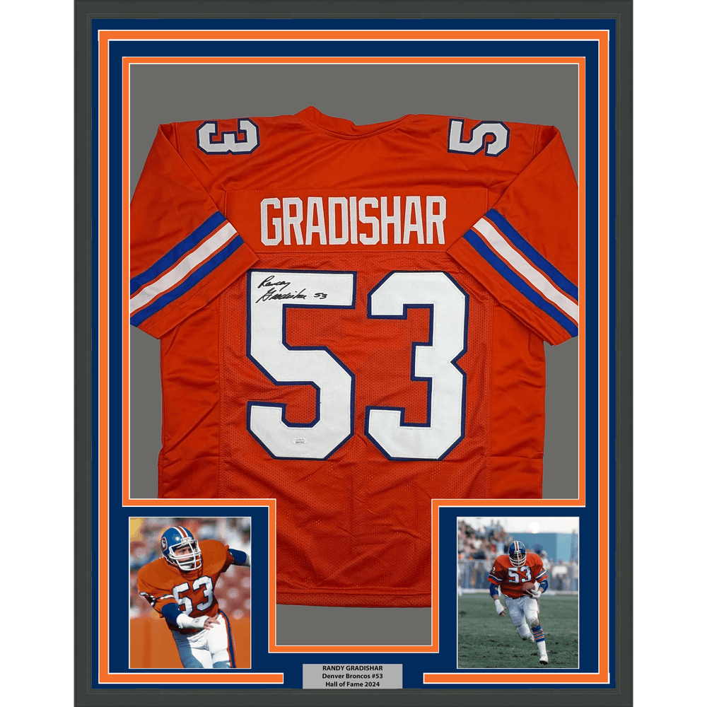 Framed Autographed/Signed Randy Gradishar 35x39 Denver Orange Football Jersey JSA COA