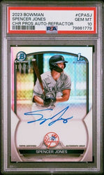 Graded 2023 Topps Bowman Chrome Spencer Jones #CPASJ Chrome Prospects Auto Refractor /499 1st Bowman Rookie RC Baseball Card PSA 10 Gem Mint