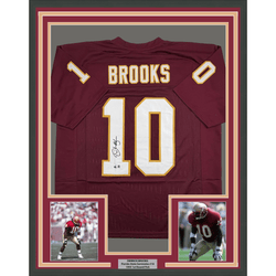 Framed Autographed/Signed Derrick Brooks 35x39 Florida State FSU Maroon College Football Jersey Beckett BAS COA