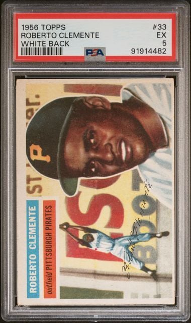 Graded 1956 Topps Roberto Clemente #33 White Back Baseball Card PSA 5 Excellent