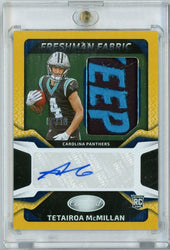 2025 Panini Certified Tetairoa McMillan #FBCTMN Keep Pounding Freshman Fabric RPA /10 Auto Rookie RC Football Card
