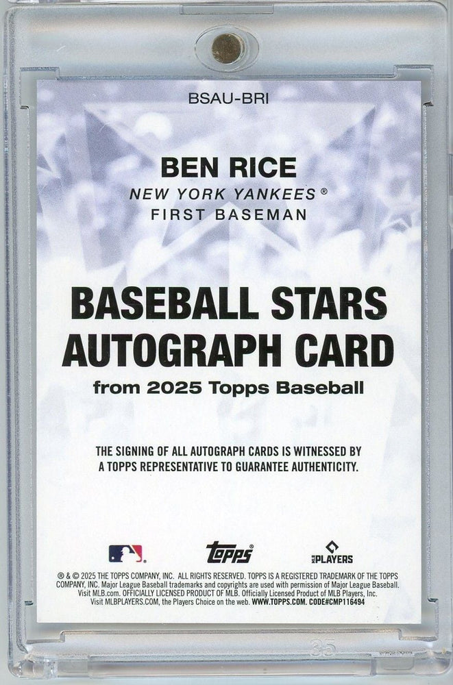 2023 Topps Baseball Ben Rice #BSAUBRI Baseball Stars Auto Rookie RC Baseball Card